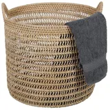 Casa Moro Weidenkorb Rattan Korb Eda Natur mit Henkel rund (Pflanzenkorb Wäschekorb mit Henkel), Allzweckkorb beige Ø 28 cm x 25 cm