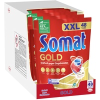 Somat Gold Spülmaschinen Tabs, 288 (6 x 48) Tabs, Geschirrspül Tabs mit Extra-Kraft gegen Eingebranntes und Glanz-Effekt
