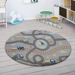Kinderteppich »Chicos 562«, rund, 4 mm Höhe, Flachgewebe, Straßen-Spiel-Teppich, Kinderzimmer, 66141921-0 grau 4 mm