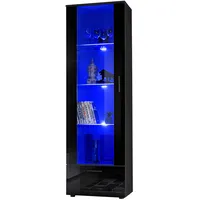 99rooms Teka Vitrine III Schwarz Schwarz Hochglanz Blau