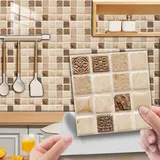 Fliesenaufkleber Braunes Mosaik Küchenrückwand,Wasserdicht Ölfest ​Klebefliesen Küche Fliesenaufkleber Bad,Fliesenfolie 3D Wandpaneele Selbstklebend 10 PC(10x10cm)