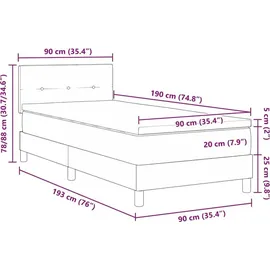 vidaXL LED Boxspringbett mit Matratze Dunkelgrau 90 x 190 cm Samt
