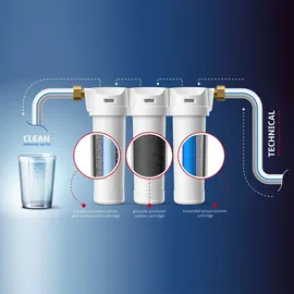 Naturewater NW-BR10B5 3 Stufen Wasserfilter, 5 μ, 32,89 mm (1"), Ø60 mm PP Kartusche, Filter Wandhalterung, Filterschlüssel, Sedimentfilter Aktivkohleblock Aktivkohlegranulat
