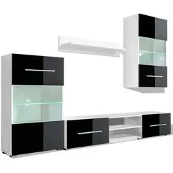 vidaXL Fünfteilige Wohnwand TV-Schrank mit LED-Beleuchtung Schwarz