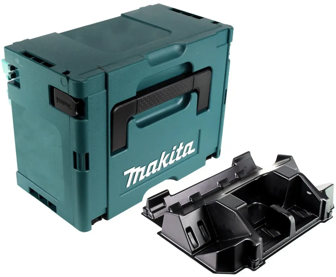 Makita MAKPAC 3 Systemkoffer ( 821551-8 ) + Einlage für 4x BL1830B BL1840B BL1850B BL1860B Akku und DC18RD Doppelladegerät ( 838258-9 )