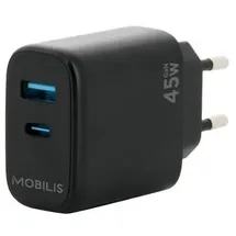 Mobilis - Netzteil - schnell, GaN - 45 Watt - Quick Charge, PD/PPS - 2 Ausgabeanschlussstellen (USB, 24 pin USB-C)