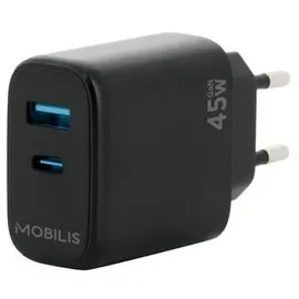 Mobilis - Netzteil - schnell, GaN - 45 Watt - Quick Charge, PD/PPS - 2 Ausgabeanschlussstellen (USB, 24 pin USB-C)