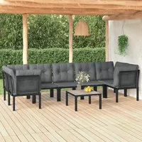 Ankonbej 8-tlg. Garten-Lounge-Set Schwarz und Grau Poly Rattan - Schwarz/Grau/Dunkelgrau