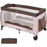 Tectake tectake® Kinder Reisebett klappbar, 2 Rollen mit Bremsen, inklusive Tragetasche, 126 x 65 x 80 cm