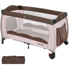 Tectake tectake® Kinder Reisebett klappbar, 2 Rollen mit Bremsen, inklusive Tragetasche, 126 x 65 x 80 cm