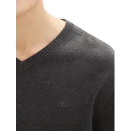 Tom Tailor 1038427 Basic Knit Pullover Mit V-ausschnitt Black Grey Melange XL