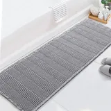 FASCINATDECO Badezimmerteppich, Waffle Badematte - Badteppich mit rutschhemmender Rückseite - ultraweich, extrem saugfähig, flusenarm - Badvorleger rutschfest waschbar (60x180 cm,Hellgrau)