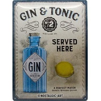 Nostalgic-Art Retro Blechschild 30 x 40 cm Gin & Tonic Served Here – Geschenk-Idee als Bar Zubehör, aus Metall, Vintage Design