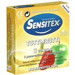 «Tutti Frutti» bunte und vegane Kondome mit Geschmack (3 Kondome) 3 St