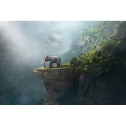 Fototapete PAPERMOON "Indischer Elefant Taj Mahal", bunt, B:3,00m L:2,23m, Vlies, Tapeten