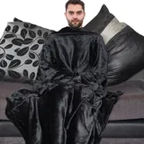 A2Z Unisex Herren Damen Tragenfähig Blanket Mit Ärmel Super Sanft - TV Blkt Black Adult - Einheitsgröße