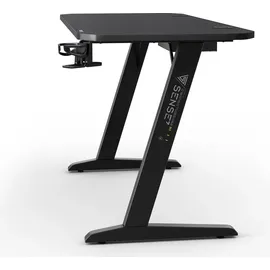 SENSE7 Nomad Cybernetic Gaming Tisch 140x60, PC Tisch mit Kopfhörerhaken, Getränkehalter, Controller Halter, Gaming Computertisch mit Kohlefaseroberfläche, Ergonomischer Gaming Desk