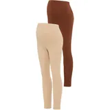 NEUN MONATE Umstandshose NEUN MONATE "2 Stück Umstands-Hosen für Schwangerschaft und Stillzeit", Damen, Gr. 44/46, N-Gr, braun (braun, beigemeliert), Jersey, Obermaterial: 95% Baumwolle, 5% Elasthan.
