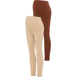 NEUN MONATE Umstandshose NEUN MONATE "2 Stück Umstands-Hosen für Schwangerschaft und Stillzeit", Damen, Gr. 44/46, N-Gr, braun (braun, beigemeliert), Jersey, Obermaterial: 95% Baumwolle, 5% Elasthan.