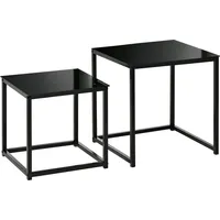 Homcom Beistelltisch 2er-Set, Couchtisch-Set, Kaffeetisch mit Glastischplatte, Quadratischer Sofatisch