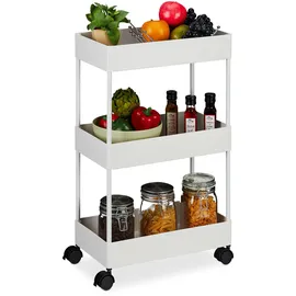 Relaxdays Rollwagen, 3 Etagen, Servierwagen, Küchenwagen für Bad & Büro, Rollregal, HBT: 65,5x40x22cm, Bastelwagen, weiß