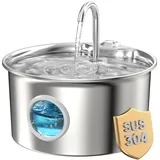 Katzenbrunnen Edelstahl Trinkbrunnen für Katze: Katzen Trinkbrunnen Leise - 2.6L Automatic Katzentrinkbrunnen mit Wasserstandsfenster - Haustierbrunnen für Kleine Hunde - Mehrschichtiges Filtersystem