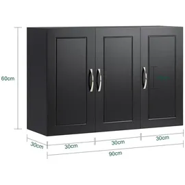 SoBuy Hängeschrank Schwarz, Holzwerkstoff, 90x60x30 cm, Badezimmer, Badezimmerschränke, Hängeschränke