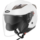 Jethelme Rollerhelm Sturzhelm Chopper Helm - YEMA YM-627 Motorradhelm ECE mit Doppelvisier Sonnenblende für Damen Herren Erwachsene-Weiß-L