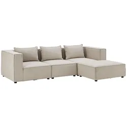 Juskys modulares Sofa Domas L - Couch Wohnzimmer - 3 Sitzer - Ottomane & Kissen - Stoff Beige