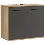 mokebo Waschbeckenunterschrank Der Waschbär (mit Einlegeboden) Waschtischunterschrank oder Badezimmerschrank in Eiche Schwarz schwarz 70 cm x 60 cm x 34 cm