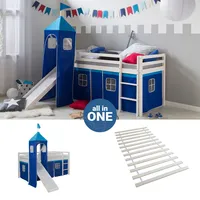 Hochbett Kinder 90x200 mit Rutsche Turm Bettgestell Lattenrost Blau Homestyle4u