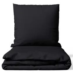 NYVI Bettwäsche Set DreamScience Mikrofaser Uni - Atmungsaktiv & Weich - Mit Reißverschluss 135x200 + 80x80 cm schwarz