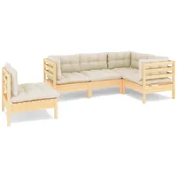 vidaXL 5-tlg. Garten-Lounge-Set mit Creme Kissen Kiefernholz