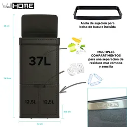 Wellhome WELL HOME - Recycling-Abfalleimer 62L (37L+25L), 2 Fächer, automatisches Öffnen, Edelstahl Schwarz