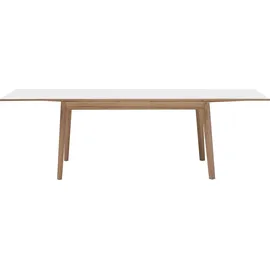 Hammel Furniture Esstisch HAMMEL FURNITURE "Basic Single, schnell innenliegende Einlegeplatten ausziehbar", weiß (weiß, naturfarben, naturfarben, weiß), B:120cm H:76cm T:80cm, Tischplatte: Weißes Melamin mit weiß pigmentierter Eichenkante (Mattlack), Gestell: Eiche massiv