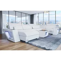 Sofa Dreams Wohnlandschaft Ledersofa Catania U Form Couch Leder Sofa, mit LED, wahlweise mit Bettfunktion als Schlafsofa, Designersofa weiß