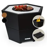 Blumfeldt Feuerschale mit Grillrost, Outdoor Stahl-Feuerschale Groß für Balkon & Camping, Mobile Feuerschale 60 cm, Feuerschalen mit Standfuß, Wetterfeste Feuerschale, Sechseckige Feuerstelle