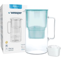Wessper Wasserfilterkanne aus Glas 2.5 L Kompatibel mit Brita-Wasserfilterkartuschen, Inklusive 1 Wasserfilter-Kartusche, Reduziert Kalk und Chlor,...