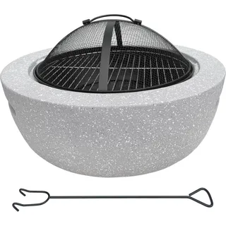 ic gardenworld Feuerschale 2-in-1 in Granitoptik | ca. Ø 60 cm | inkl. Grillrost, Schürhaken & Funkenschutz | als Grill oder Feuerkorb für den Garten nutzbar ...