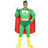 MIMIKRY Herren-Kostüm Marihuana Hanf Superheld mit Muskeln Superhero Erwachsene JGA Karneval Junggesellenabschied, Größe:XL, Größe:XL