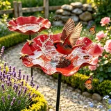 Vogeltränke & Bienentränke Metall Blumenform - Neuheit 2026 Rote Mohnblume Gartenstecker mit U-Erdspieß Wetterfeste Insektentränke & Fütterungsschale für Garten Hof & Terrasse (2er)