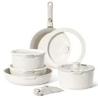 just perfecto household appliances Just Perfecto Töpfe Pfannen 11-Teilig,Topfset Pfannenset mit abnehmbaren Griffen,Pfanne 20/26cm,Topf 18/20cm,Tiefe Bratpfanne 26cm,Antihaftversiegelung,Kochen stapelbar topf Induktion,Ofenfest (Biege)