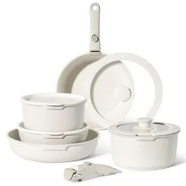 just perfecto household appliances Just Perfecto Töpfe Pfannen 11-Teilig,Topfset Pfannenset mit abnehmbaren Griffen,Pfanne 20/26cm,Topf 18/20cm,Tiefe Bratpfanne 26cm,Antihaftversiegelung,Kochen stapelbar topf Induktion,Ofenfest (Biege)