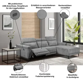 OTTO home Ecksofa OTTO HOME "LUND, L-Form, 261cm, man. o. elektr. Relaxfunktion (mit USB-A)", beige (creme), B:261cm H:97cm T:179cm, Kunstleder 100% Polyurethan, Sofas, Ecksofa, und Kopfteilverstellung
