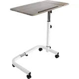 KMINA Betttisch auf Rollen höhenverstellbar, Beistelltisch für Bett und Pflegebett, Überbetttisch mit neigbarer Holzplatte, Krankentisch fahrbar, Laptoptisch für Senioren, Holz-Optik
