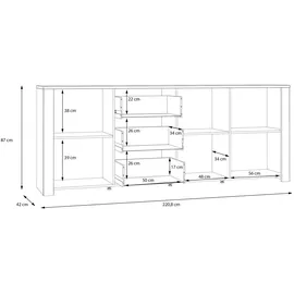 Höffner Sideboard ¦ weiß ¦ Maße (cm): B: 220 H: 87 T: 42.0