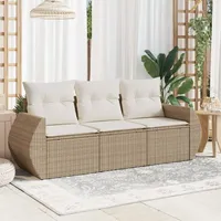 VidaXL 3-tlg. Garten-Sofagarnitur mit Kissen Beige Poly Rattan