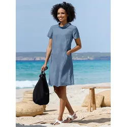 Jeanskleid HEINE "Jeans-Kleid", Damen, Gr. 50, Normalgrößen, blau (blau, bleached), 100% Baumwolle, unifarben, kurz, Kurzarm, Kleider