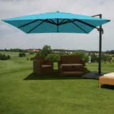 Mendler Gastronomie-Ampelschirm HWC-A96, Sonnenschirm, 3x4m (Ø5m) Polyester/Alu 26kg ~ türkis mit St√§nder, drehbar