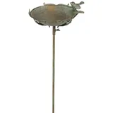 finehomegarden Vogeltränke Futterplatz Metall antik/grün Vintage Ø24x26cm H20cm L125cm Garten, Futterstation Vogelbad Gartenstecker Stecker grün